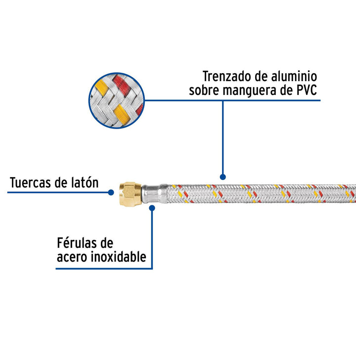 Manguera para gas, aluminio, 5/16' X 60 cm, Foset Basic Foset - Mundo Tool 