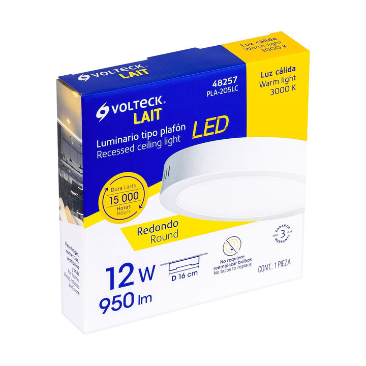 Luminario blanco de LED 12 W redondo tipo plafón luz cálida - Mundo Tool 