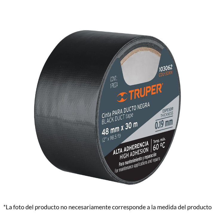 Cinta negra para ducto 50m x 48mm, espesor 0.19mm, Truper - Mundo Tool 