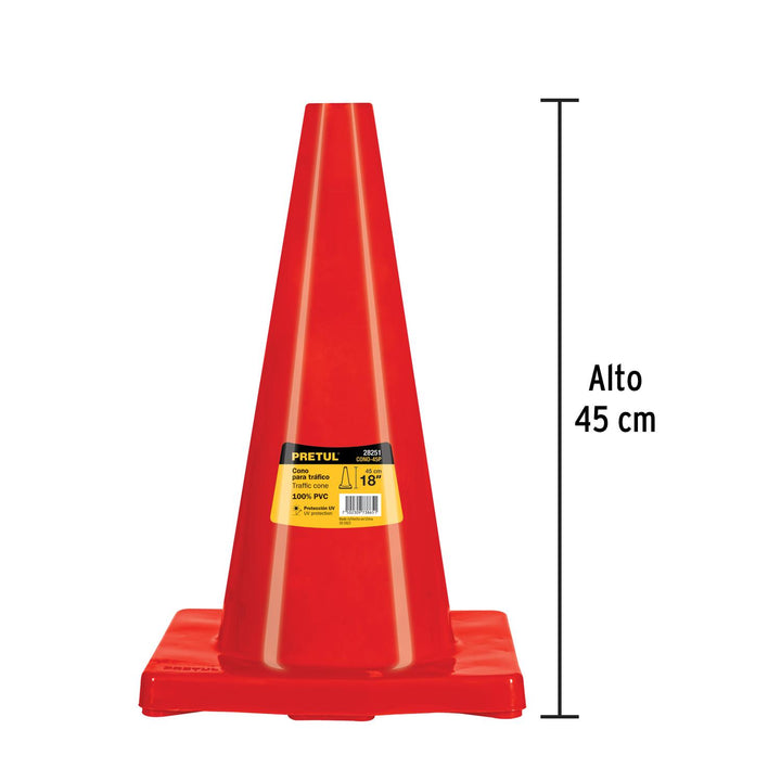 Cono de precaución de 45 cm de PVC, Pretul - Mundo Tool 