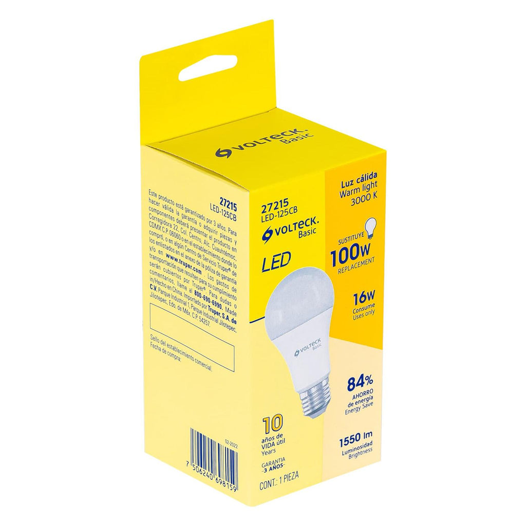 Lámpara de LED tipo bulbo A22 16 W, luz cálida, caja, Basic - Mundo Tool 
