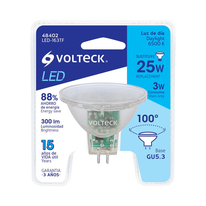 Lámpara trans. de LED 3W MR16 base GU5.3 luz de día, blíster - Mundo Tool 