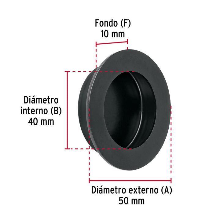 Jaladera de embutir circular No. 4 acabado negro - Mundo Tool 