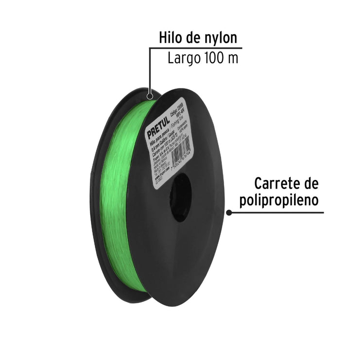 Hilo para pesca rollo 100m calibre 0.40mm verde Pretul - Mundo Tool 