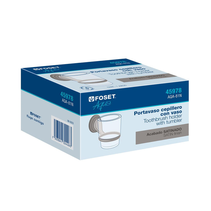 Portavaso cepillero satín con vaso de vidrio, Foset Aqua - Mundo Tool 