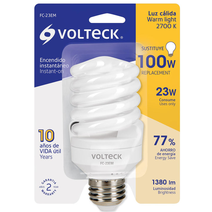 Foco Luz Cálida 23 W Espiral Mini T2 Volteck - Mundo Tool 