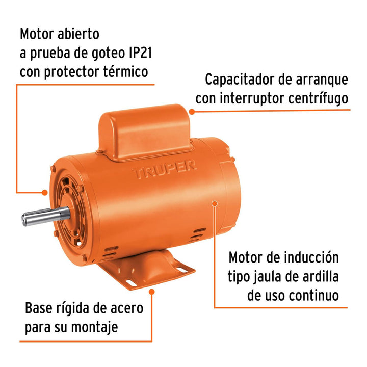 Motor eléctrico monofásico de 1/2 HP, baja velocidad, Truper - Mundo Tool 