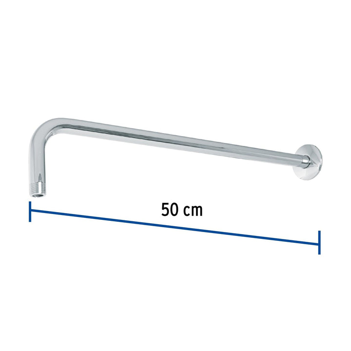 Brazo recto 50 cm con chapetón para regadera, cromo, Foset - Mundo Tool 