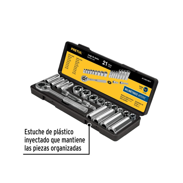 Juego De Dados Cuadro 3/8' 21 Pzas Mm Pretul - Mundo Tool 