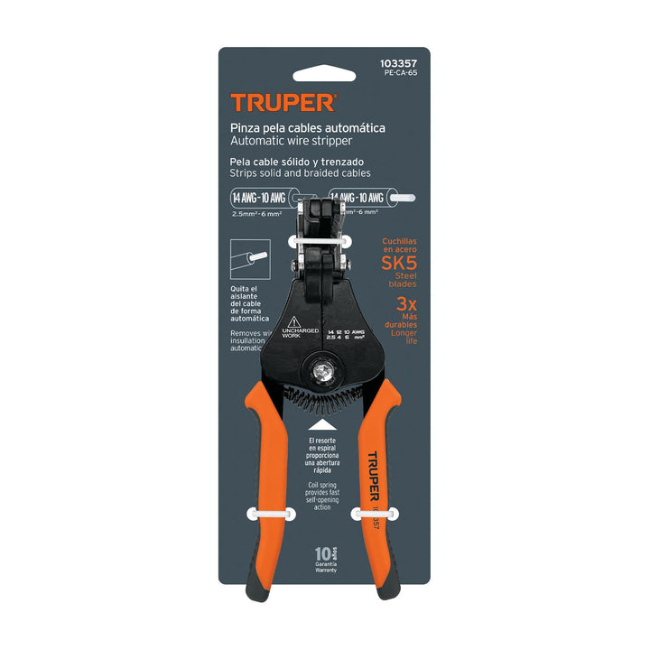 Pinza 6.5' pela cables automática, 14 a 10 AWG, TRUPER - Mundo Tool 