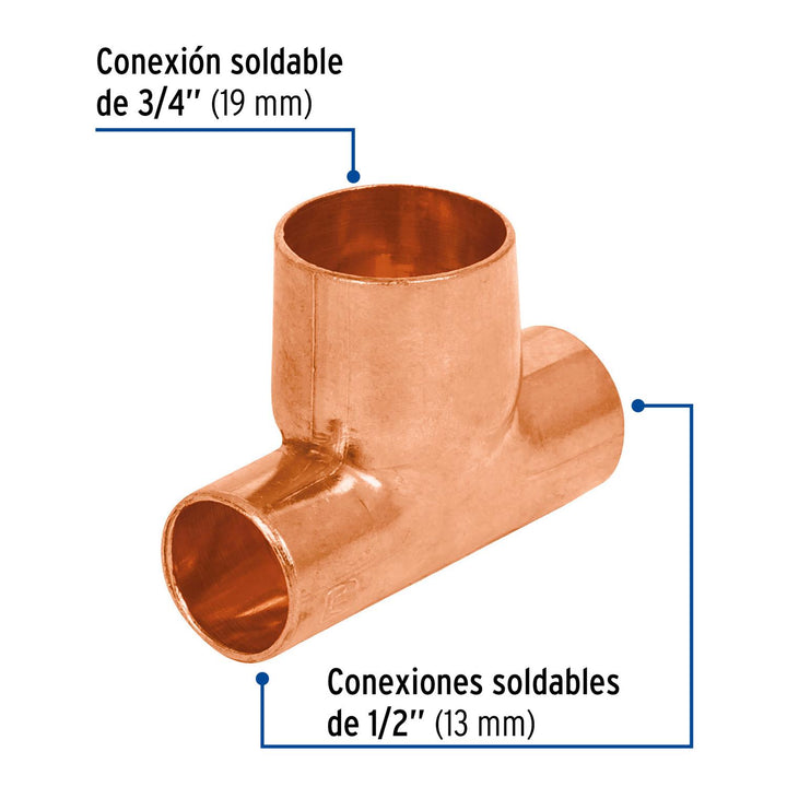 Tee De Cobre Reducida 1/2' X 1/2' X 3/4' Foset - Mundo Tool 