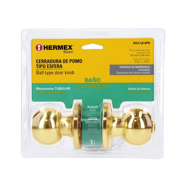 Cerradura esfera tubular baño brillante Basic blister Hermex - Mundo Tool 