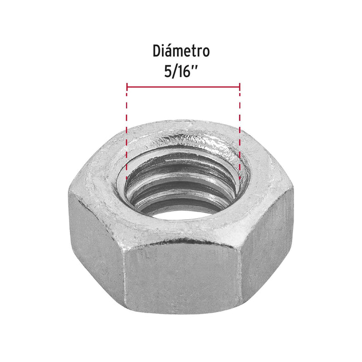 Blíster con 20 tuercas 5/16' hex de acero galvanizado, Fiero - Mundo Tool 