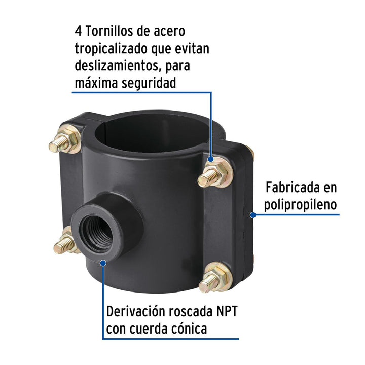 Abrazadera para toma domiciliaria PP 2-1/2' x 1/2', Foset - Mundo Tool 