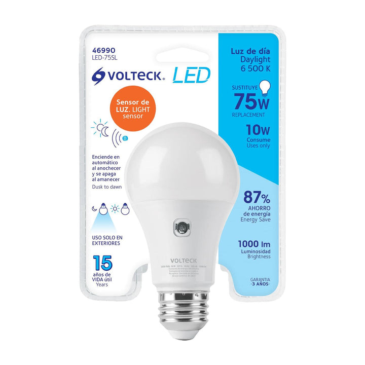 Lámpara LED tipo bulbo A19 10 W con sensor de luz, Volteck - Mundo Tool 