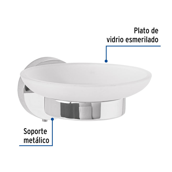 Jabonera metálica cromo con plato de vidrio, Foset Túbig - Mundo Tool 