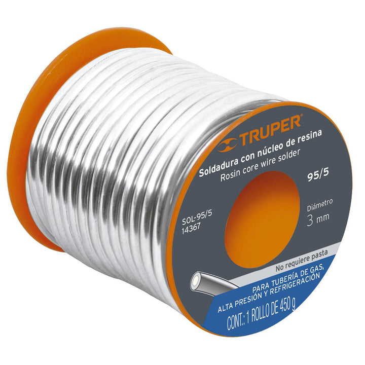 Soldadura con núcleo resina 95/5, tubería de gas, 450 g - Mundo Tool 