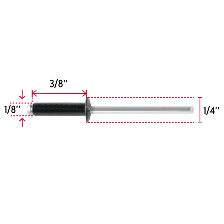 Bolsa c/50 remaches 1/8"x3/8" negros de aluminio, ala 1/4" - Mundo Tool 