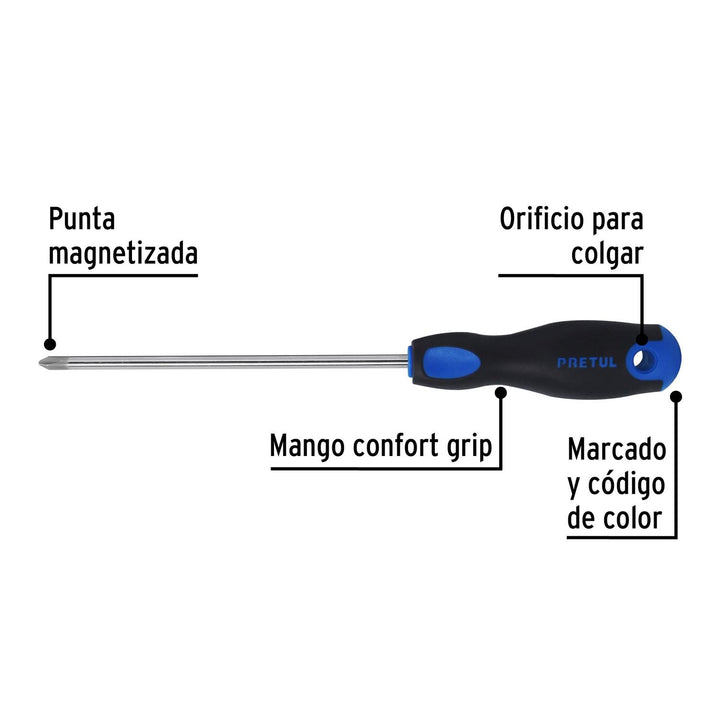 Desarmador punta Phillips 1/4x6" Comfort Grip Pretul - Mundo Tool 