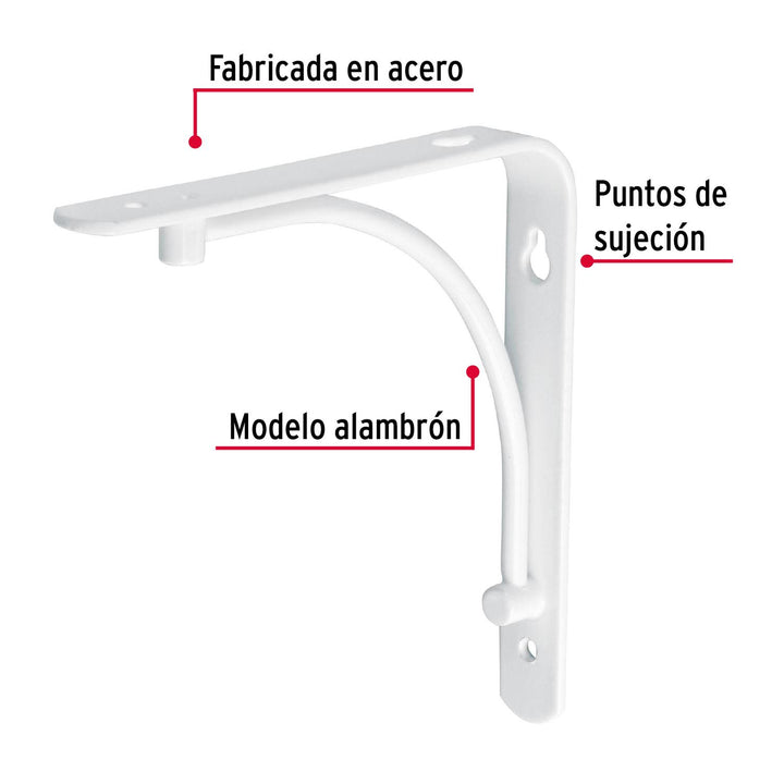 Ménsula reforzada blanca 6 x 6' diseño alambrón, Fiero. 1 pza - Mundo Tool 