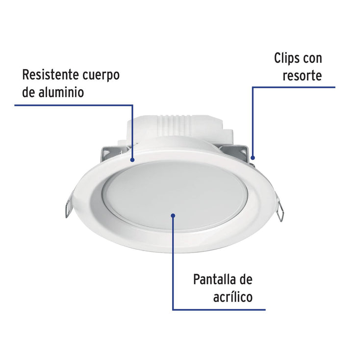 Luminario LED empotrado redondo de 6 W, luz cálida, Volteck - Mundo Tool 