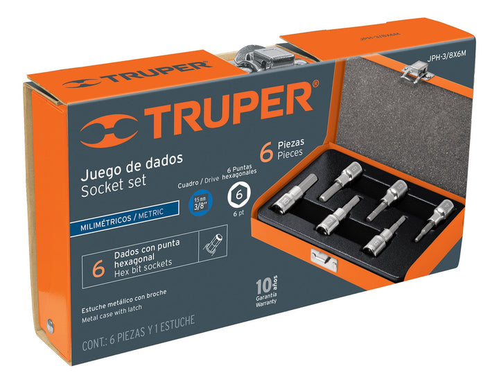Juego De Dados Punta Hexagonal Cuadro 3/8' 6p Truper - Mundo Tool 