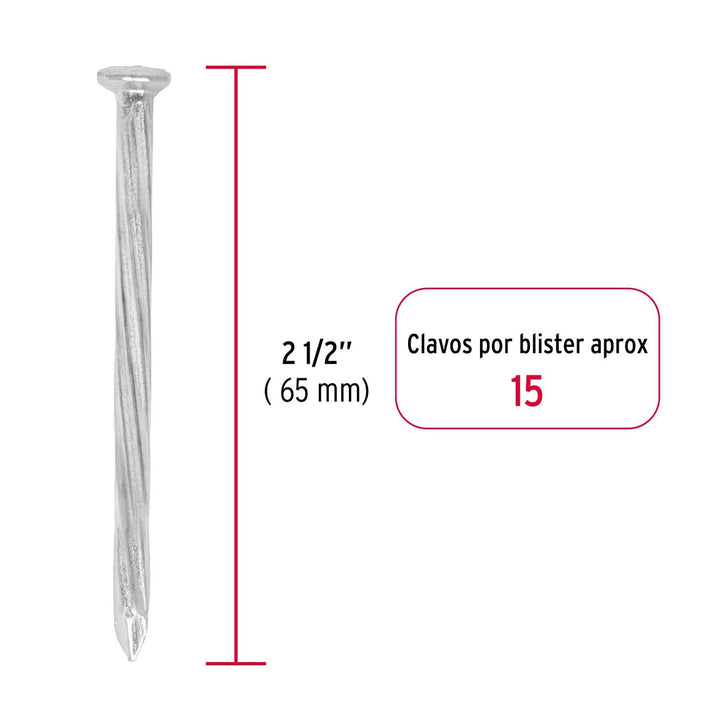 Blíster con 15 clavos galvanizados p/concreto 2-1/2", Fiero - Mundo Tool 