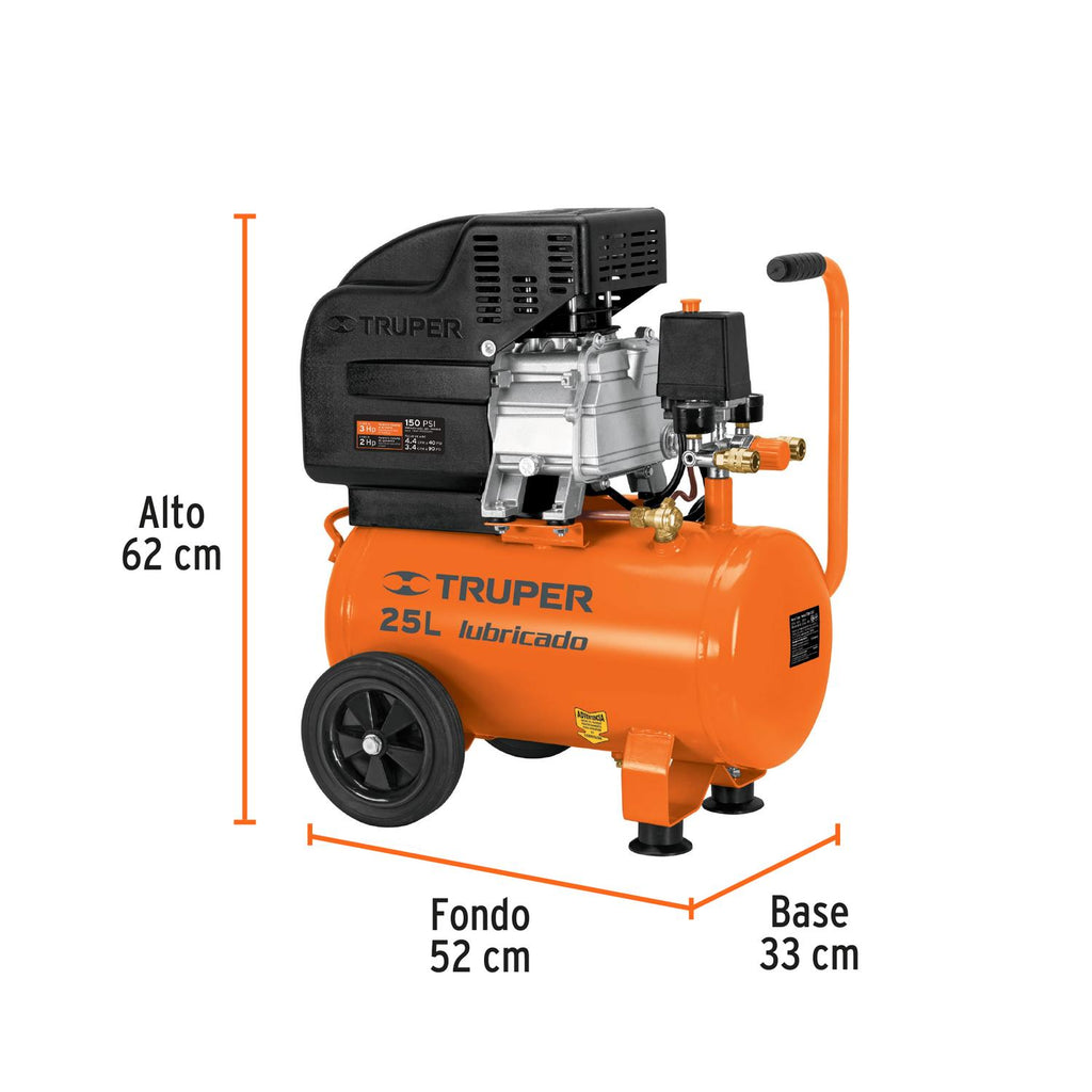 Compresor de aire, lubricado, horizontal 25L 3HP 127V Truper - Mundo Tool 