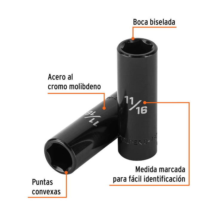 Dado de impacto largo 11/16" - 1/2" Truper - Mundo Tool 