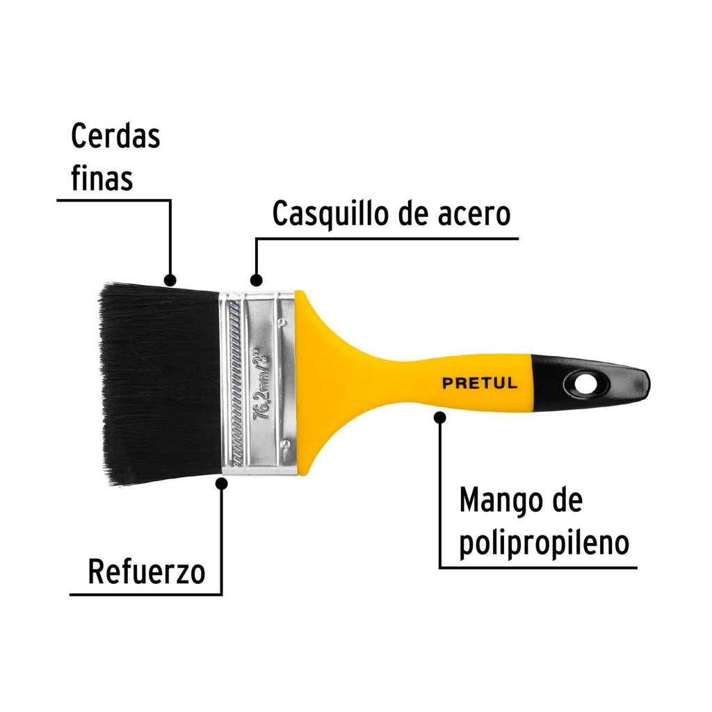 Brocha uso general de 3" con mango de plástico, Pretul - Mundo Tool 