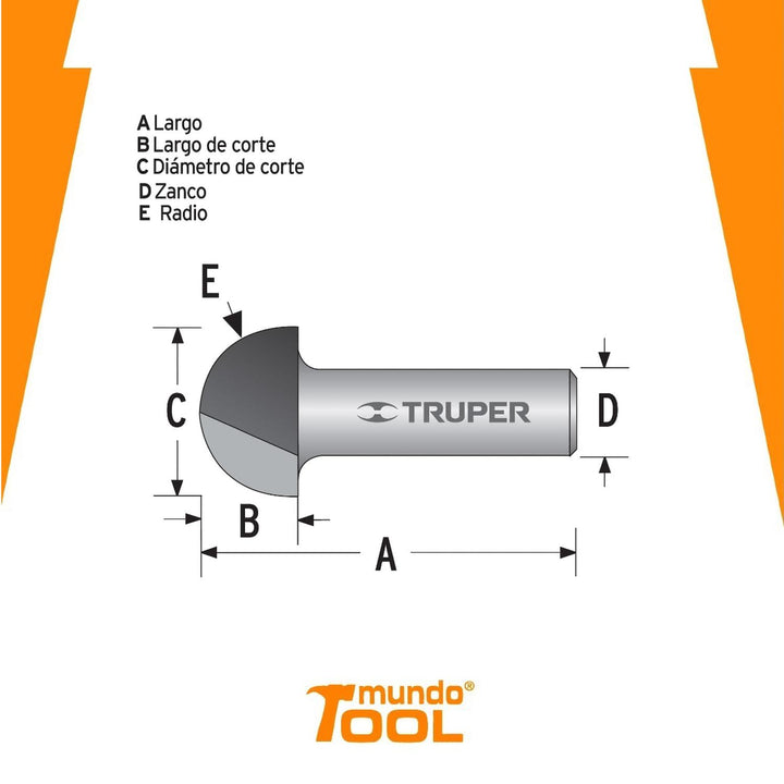 Broca para router, media caña, 1/2' con balero Truper - Mundo Tool 