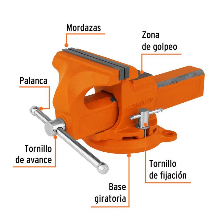 Tornillo de banco 6" tipo europeo de hierro nodular, Truper - Mundo Tool 