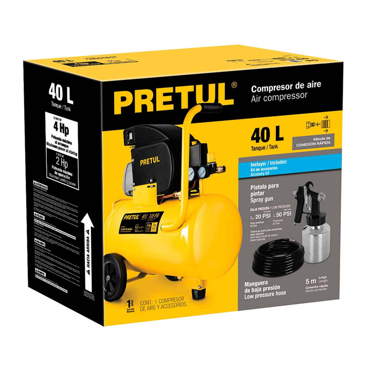 Kit, compresor 40 L, manguera de PVC y pistola, Pretul - Mundo Tool 