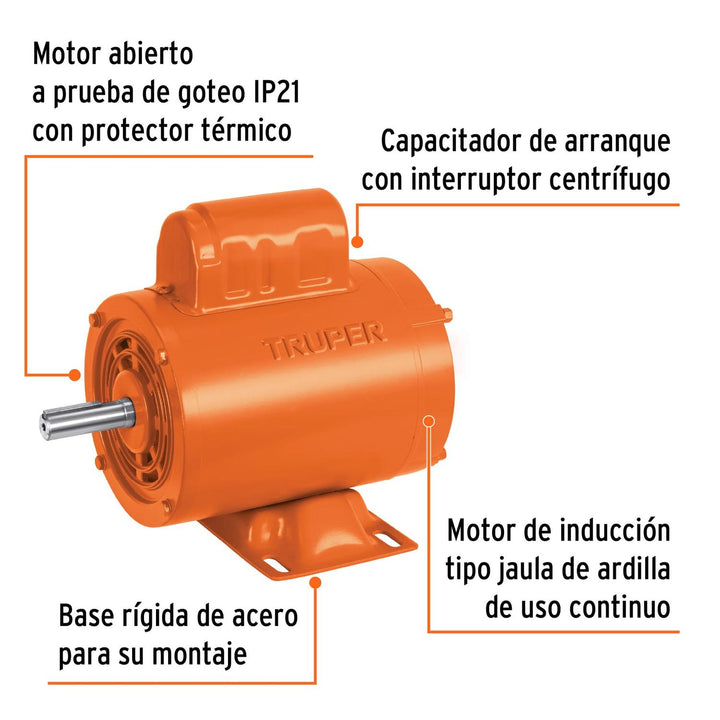Motor eléctrico monofásico de 1/4 HP, alta velocidad, Truper - Mundo Tool 
