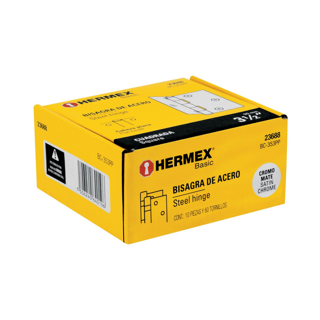 Bisagra cuadrada 3-1/2', acero cromo mate,plana,Hermex Basic Hermex - Mundo Tool 
