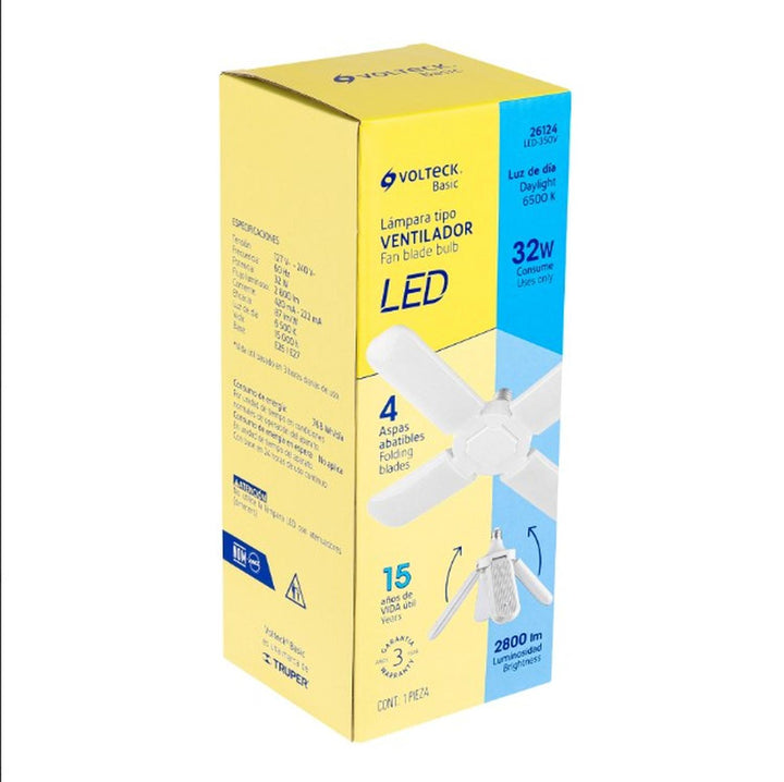 Lámpara LED 32W tipo ventilador, 4 aspas ajustables, Volteck - Mundo Tool 