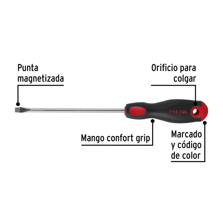 Desarmador plano 1/4x6" mango Comfort Grip Pretul - Mundo Tool 