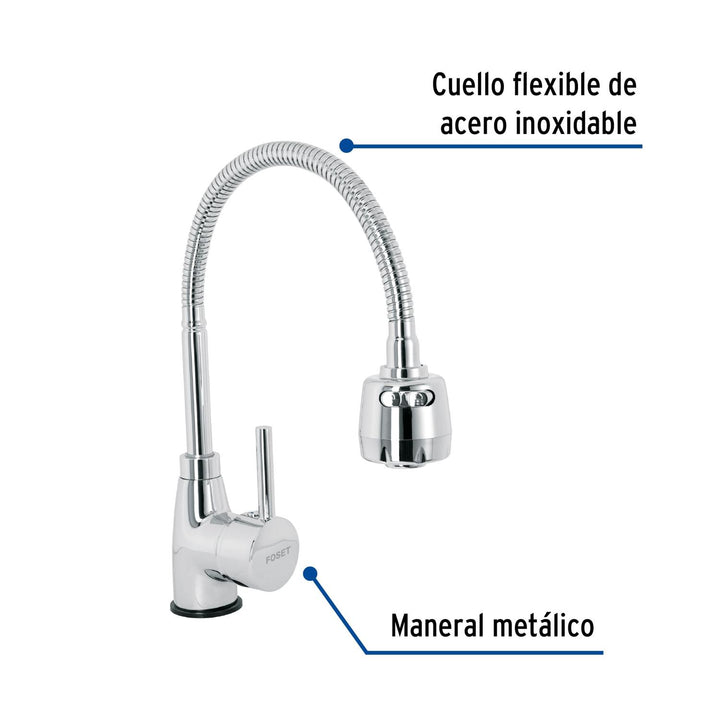 Monomando para fregadero con cuello flexible, cromo, Tubig - Mundo Tool 