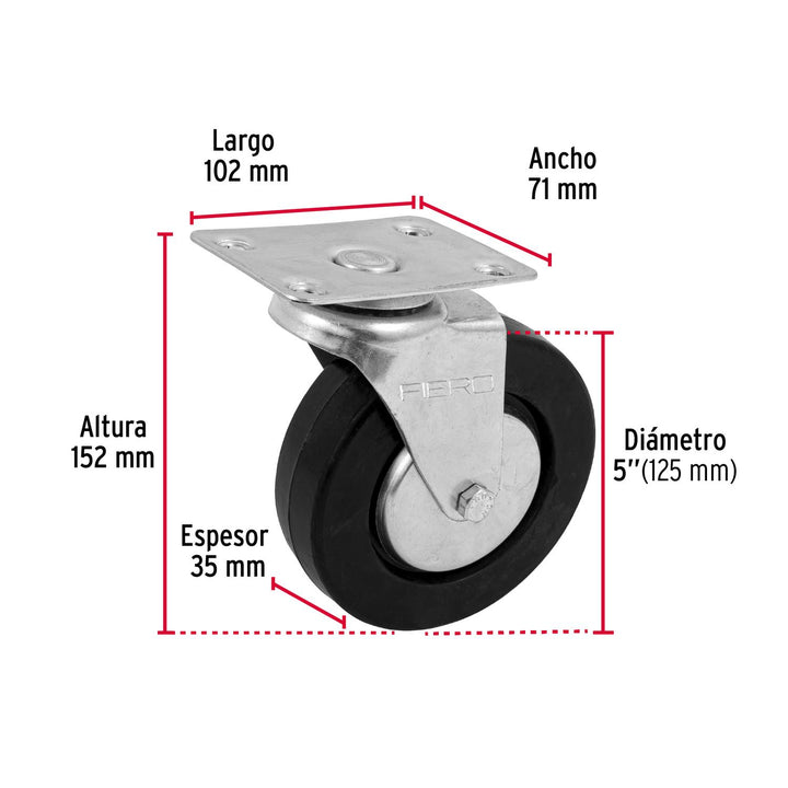 Rodaja hule 5", placa giratoria con balero, carga 60 kg - Mundo Tool 