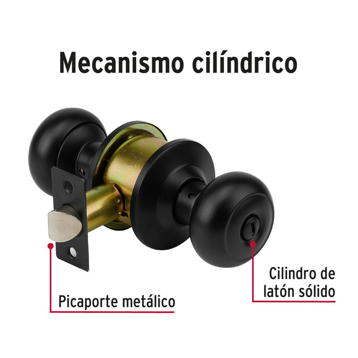 Cerradura pomo, negro, oval, baño, Hermex - Mundo Tool 