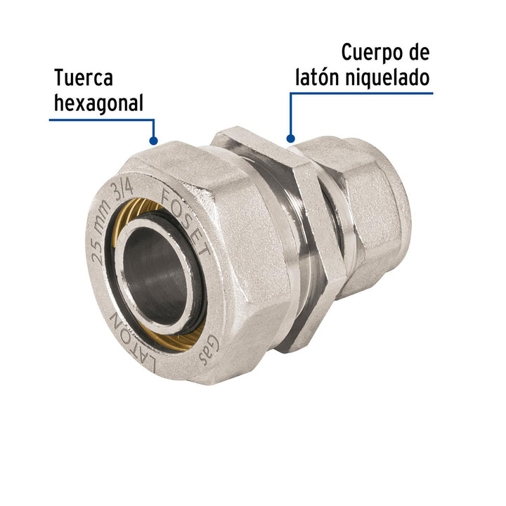 Cople de compresión reducido para PEALPE, 3/4' x 3/8', Foset - Mundo Tool 