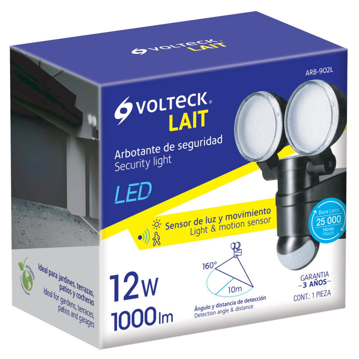 Arbotante Negro Sensor De Movimiento Led 12w Volteck - Mundo Tool 