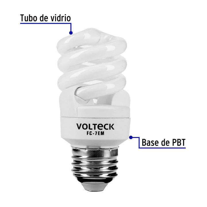 Foco Luz Cálida 7 W Espiral Mini T2 Volteck - Mundo Tool 