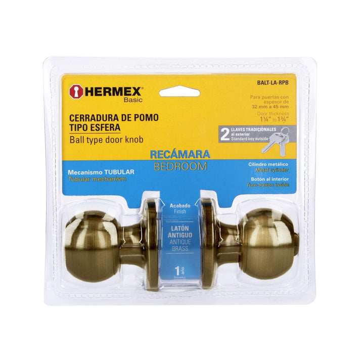 Cerradura esfera tubular recámara antiguo Basic blister Hermex - Mundo Tool 