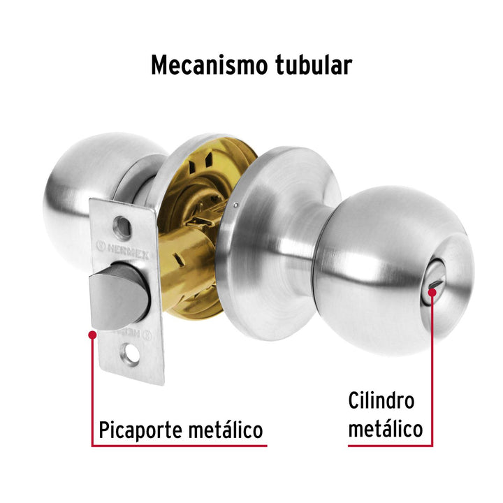 Cerradura esfera tubular baño cromo Basic blister Hermex - Mundo Tool 