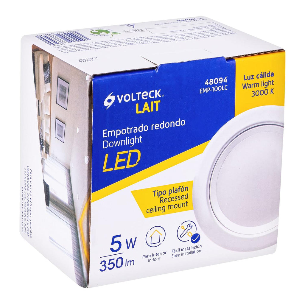 Luminario LED empotrado redondo de 5 W, luz cálida, Volteck - Mundo Tool 