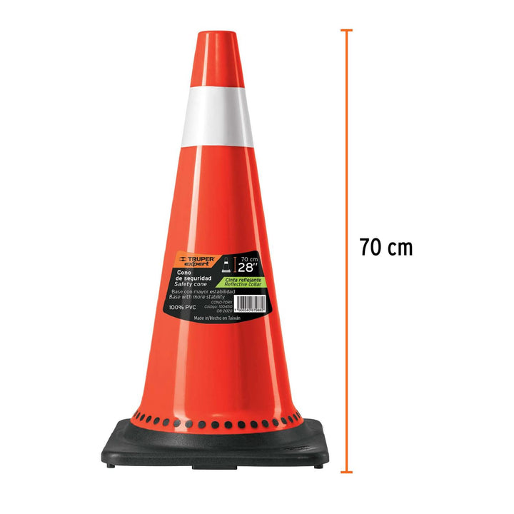 Cono de precaución de 70 cm de PVC con reflejante, Expert - Mundo Tool 