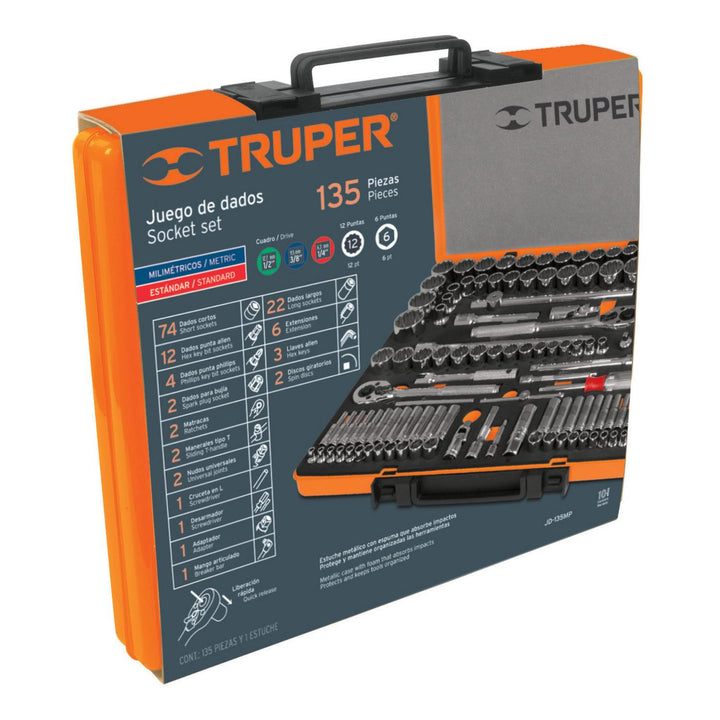 Juego 135 herramientas 1/4", 3/8" y 1/2" std y mm p/mecánico - Mundo Tool 