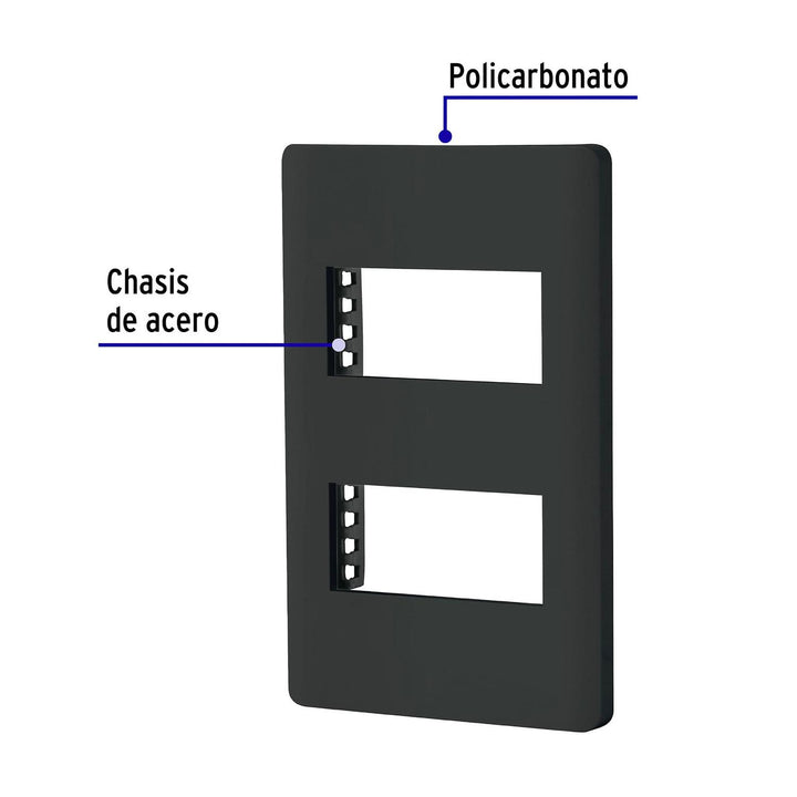 Placa negra de 2 ventanas 1 módulo, línea Lisboa, Volteck - Mundo Tool 