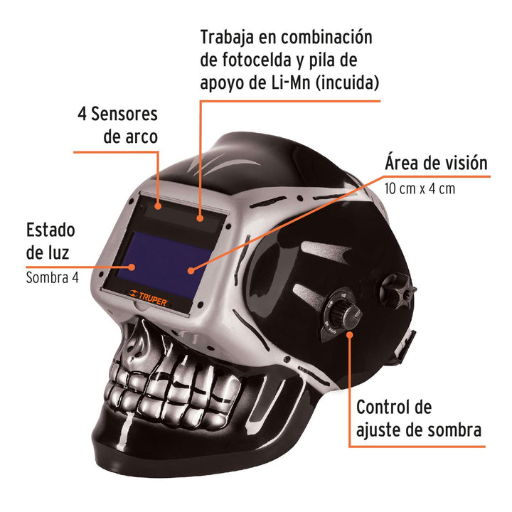 Careta electrónica p/soldar, panel digital, calavera, 9 a 13 - Mundo Tool 